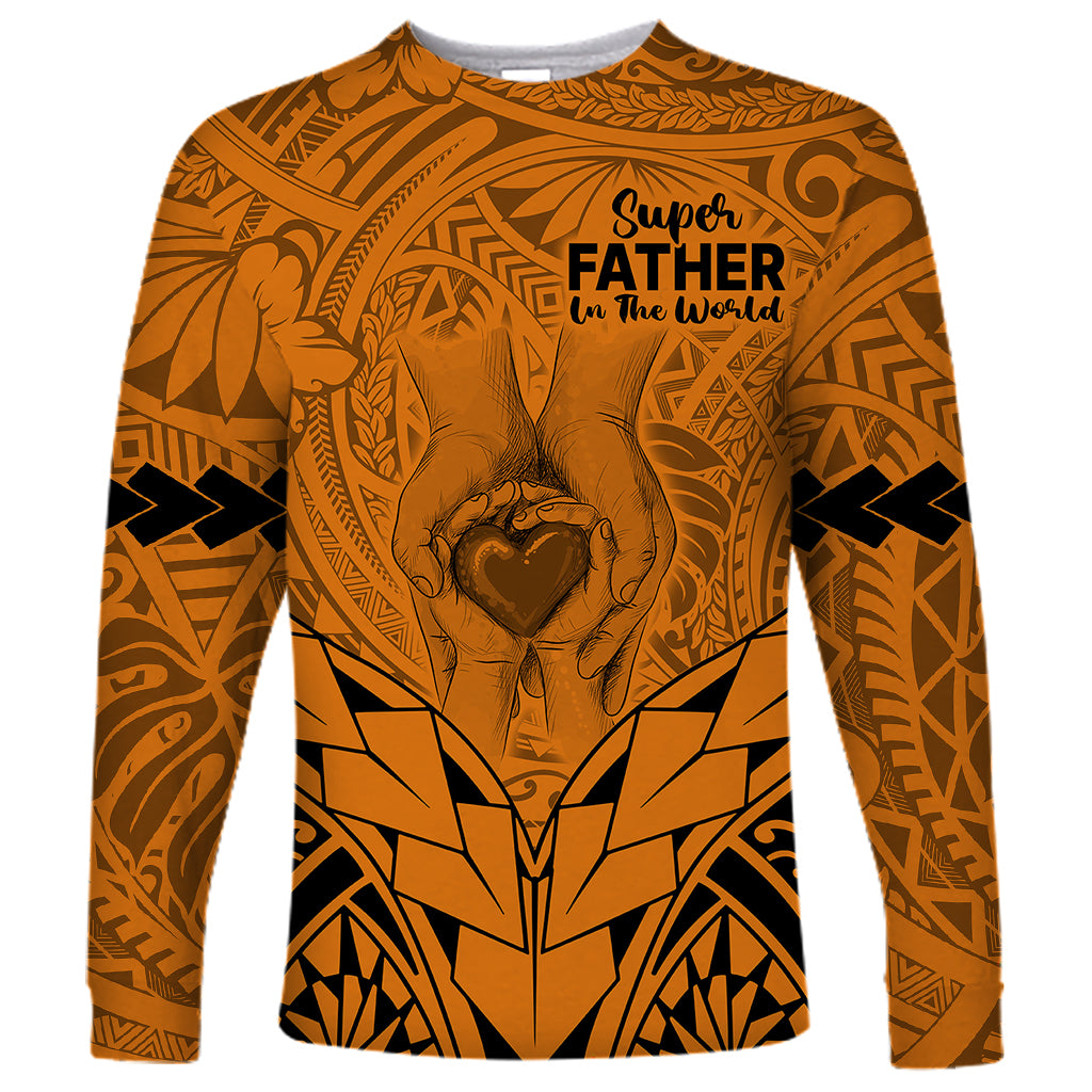 Personalised Polynesian Father's Day Gift For Dad Long Sleeve Shirt Super Father In The World - Gold Polynesian Pattern LT9 Unisex Gold - Polynesian Pride