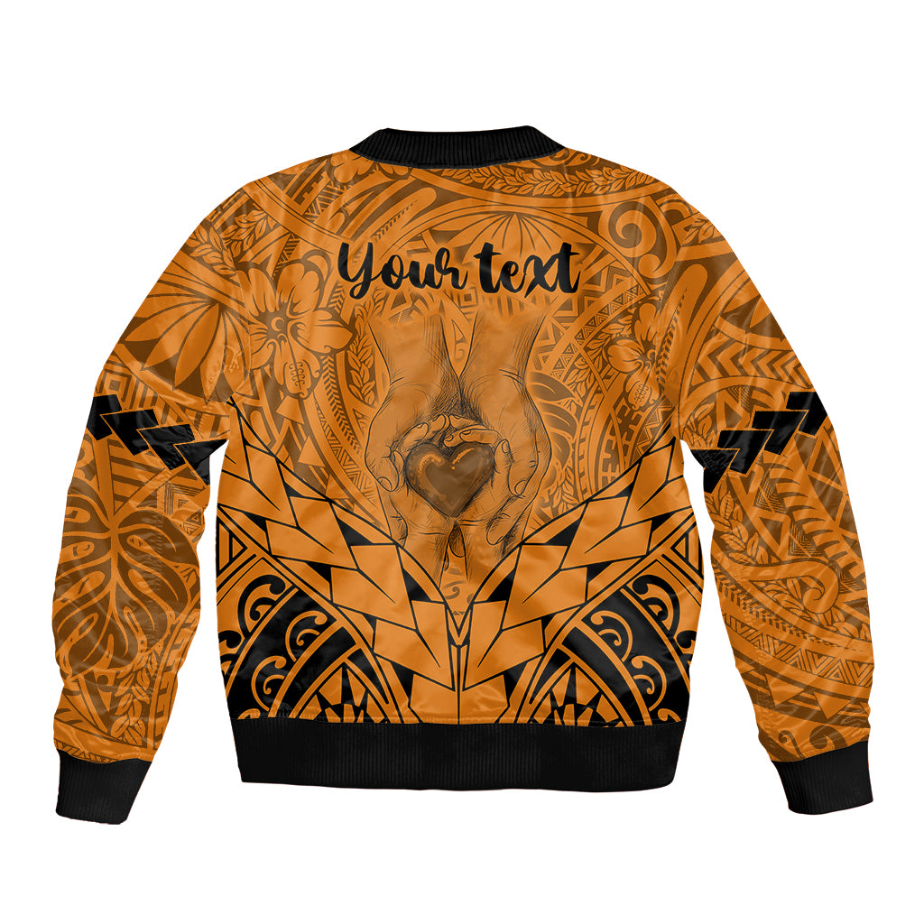 Personalised Polynesian Father's Day Gift For Dad Sleeve Zip Bomber Jacket Super Father In The World - Gold Polynesian Pattern LT9 - Polynesian Pride