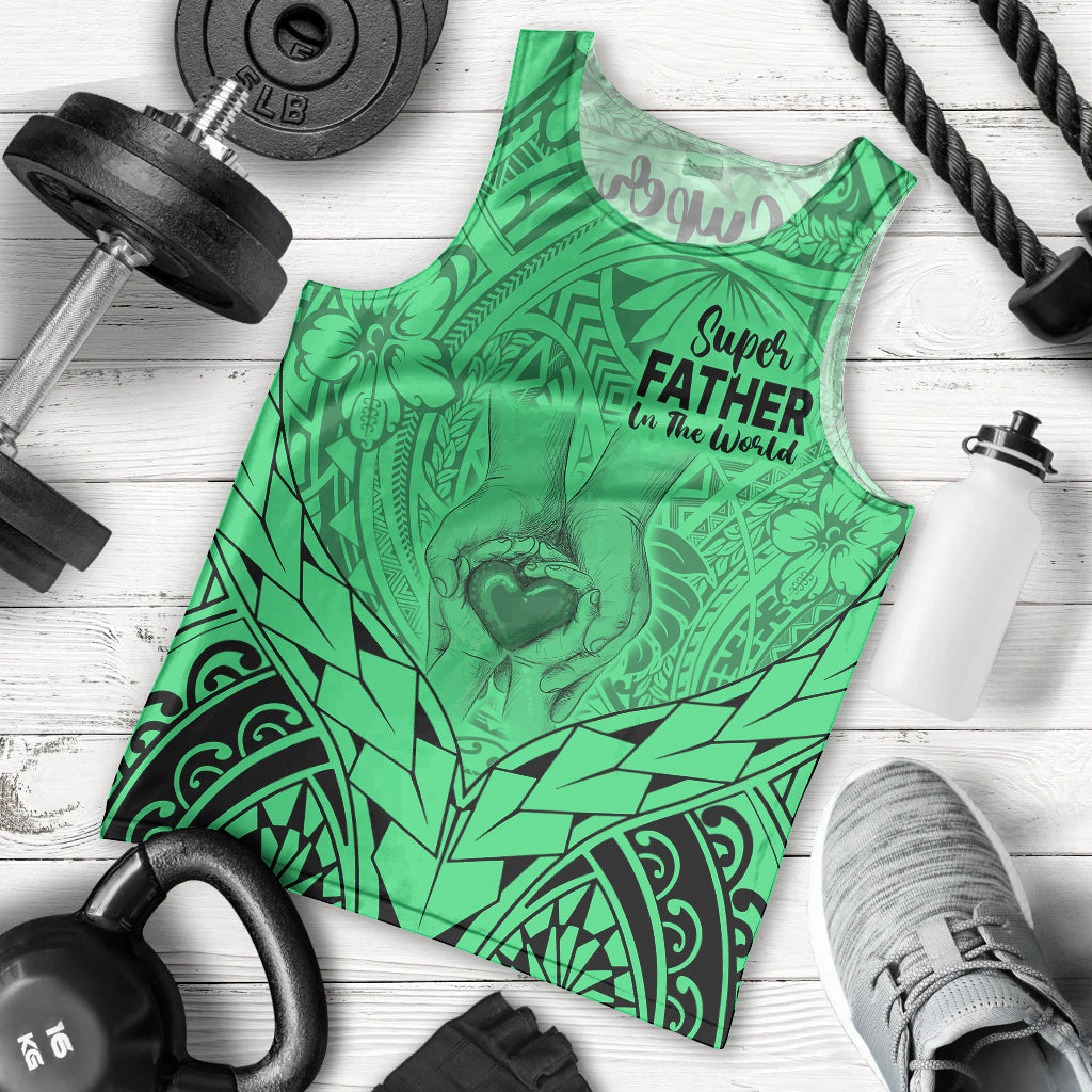 Polynesian Father's Day Gift For Dad Men Tank Top Super Father In The World - Green Polynesian Pattern LT9 Green - Polynesian Pride