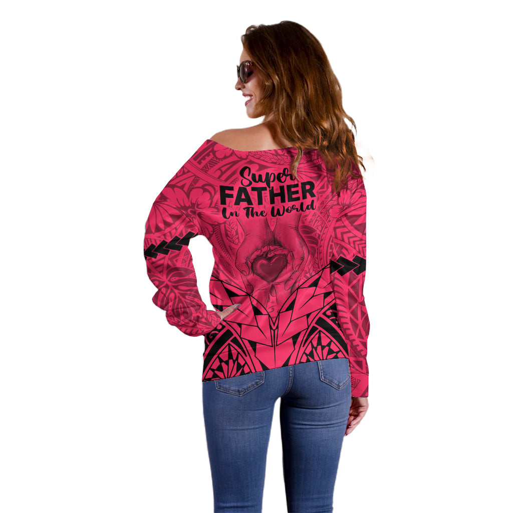 Polynesian Father's Day Gift For Dad Off Shoulder Sweater Super Father In The World - Pink Polynesian Pattern LT9 - Polynesian Pride