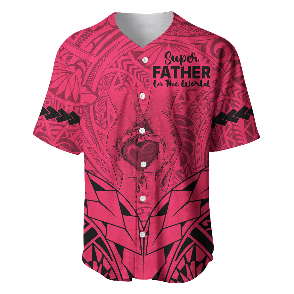 Personalised Polynesian Father's Day Gift For Dad Baseball Jersey Super Father In The World - Pink Polynesian Pattern LT9 Pink - Polynesian Pride