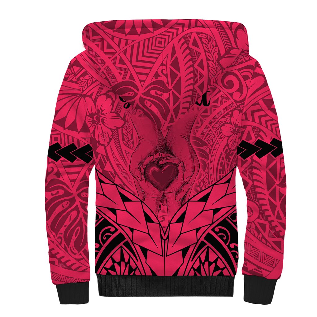 Personalised Polynesian Father's Day Gift For Dad Sherpa Hoodie Super Father In The World - Pink Polynesian Pattern LT9 - Polynesian Pride