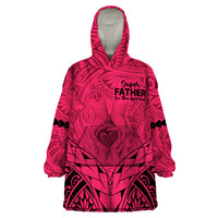 Personalised Polynesian Father's Day Gift For Dad Wearable Blanket Hoodie Super Father In The World - Pink Polynesian Pattern LT9 One Size Pink - Polynesian Pride