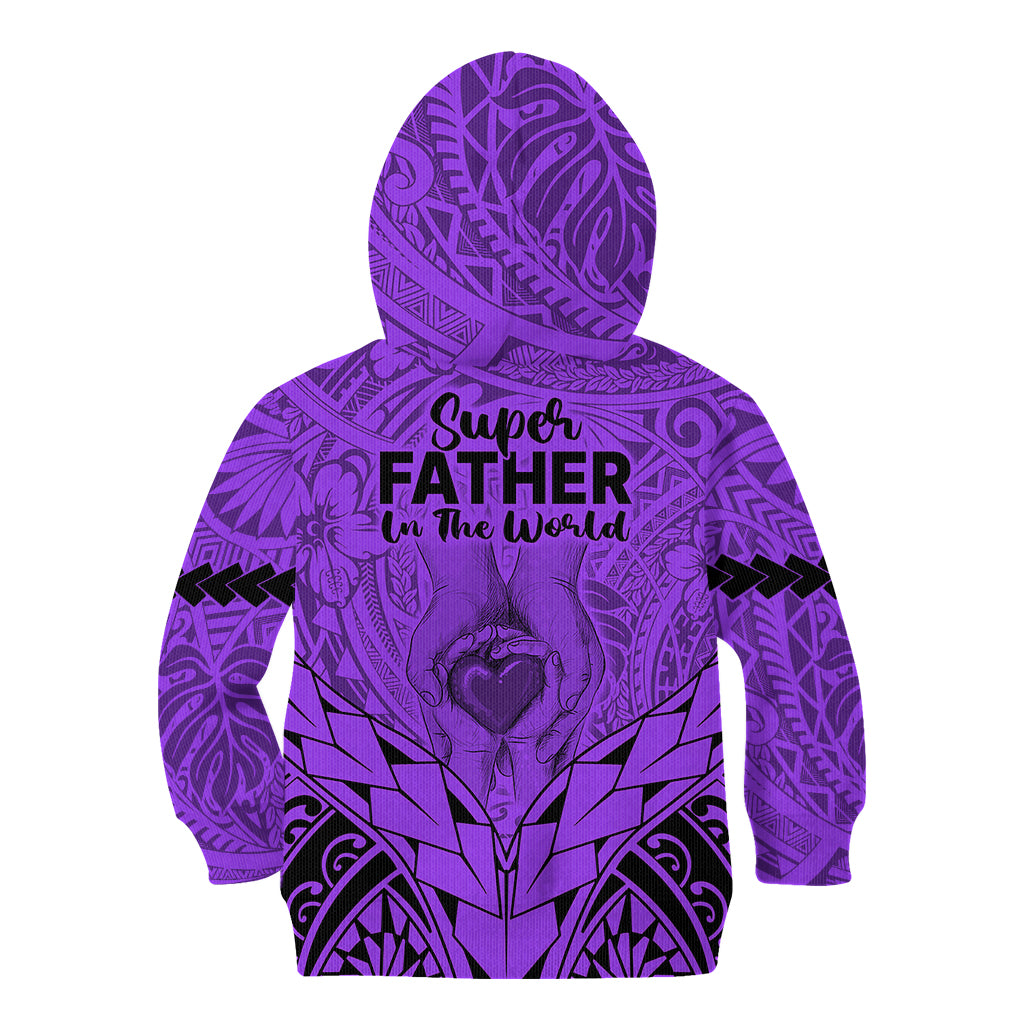 Polynesian Father's Day Gift For Dad Kid Hoodie Super Father In The World - Purple Polynesian Pattern LT9 - Polynesian Pride