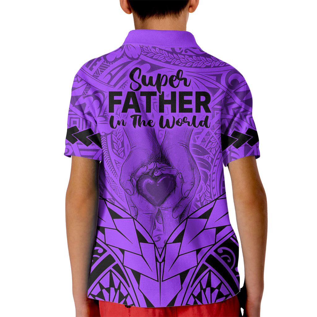 Polynesian Father's Day Gift For Dad Kid Polo Shirt Super Father In The World - Purple Polynesian Pattern LT9 - Polynesian Pride