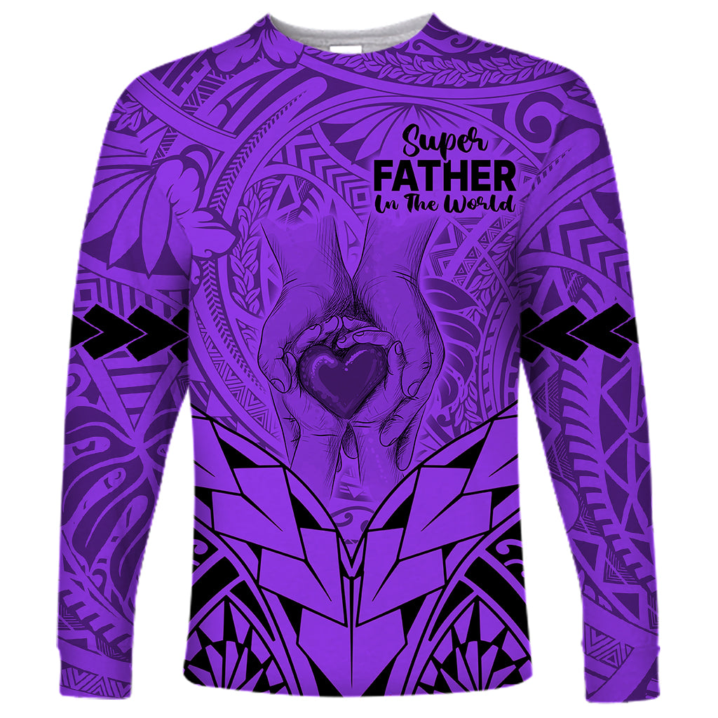 Polynesian Father's Day Gift For Dad Long Sleeve Shirt Super Father In The World - Purple Polynesian Pattern LT9 Unisex Purple - Polynesian Pride