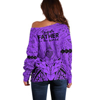 Polynesian Father's Day Gift For Dad Off Shoulder Sweater Super Father In The World - Purple Polynesian Pattern LT9 - Polynesian Pride