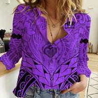 Polynesian Father's Day Gift For Dad Women Casual Shirt Super Father In The World - Purple Polynesian Pattern LT9 Female Purple - Polynesian Pride