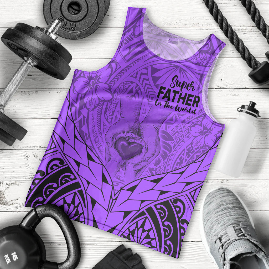 Personalised Polynesian Father's Day Gift For Dad Men Tank Top Super Father In The World - Purple Polynesian Pattern LT9 Purple - Polynesian Pride