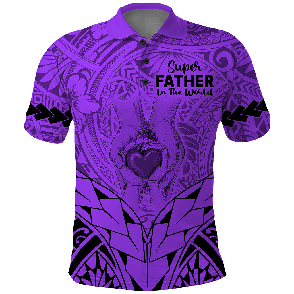 Custom Polynesian Fathers Day Gift For Dad Polo Shirt Super Father In The World Purple Polynesian Pattern LT9 Purple - Polynesian Pride