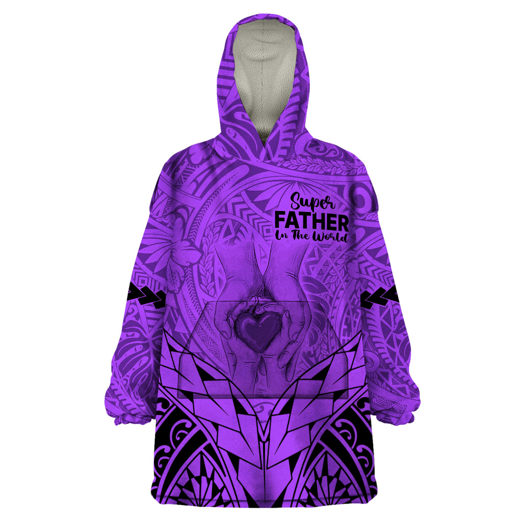 Personalised Polynesian Father's Day Gift For Dad Wearable Blanket Hoodie Super Father In The World - Purple Polynesian Pattern LT9 One Size Purple - Polynesian Pride