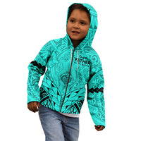 Personalised Polynesian Father's Day Gift For Dad Kid Hoodie Super Father In The World - Turquoise Polynesian Pattern LT9 - Polynesian Pride