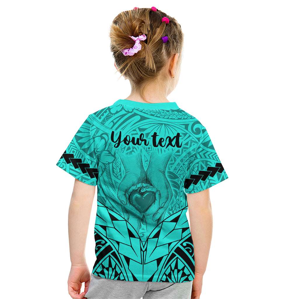 Personalised Polynesian Father's Day Gift For Dad Kid T Shirt Super Father In The World - Turquoise Polynesian Pattern LT9 - Polynesian Pride