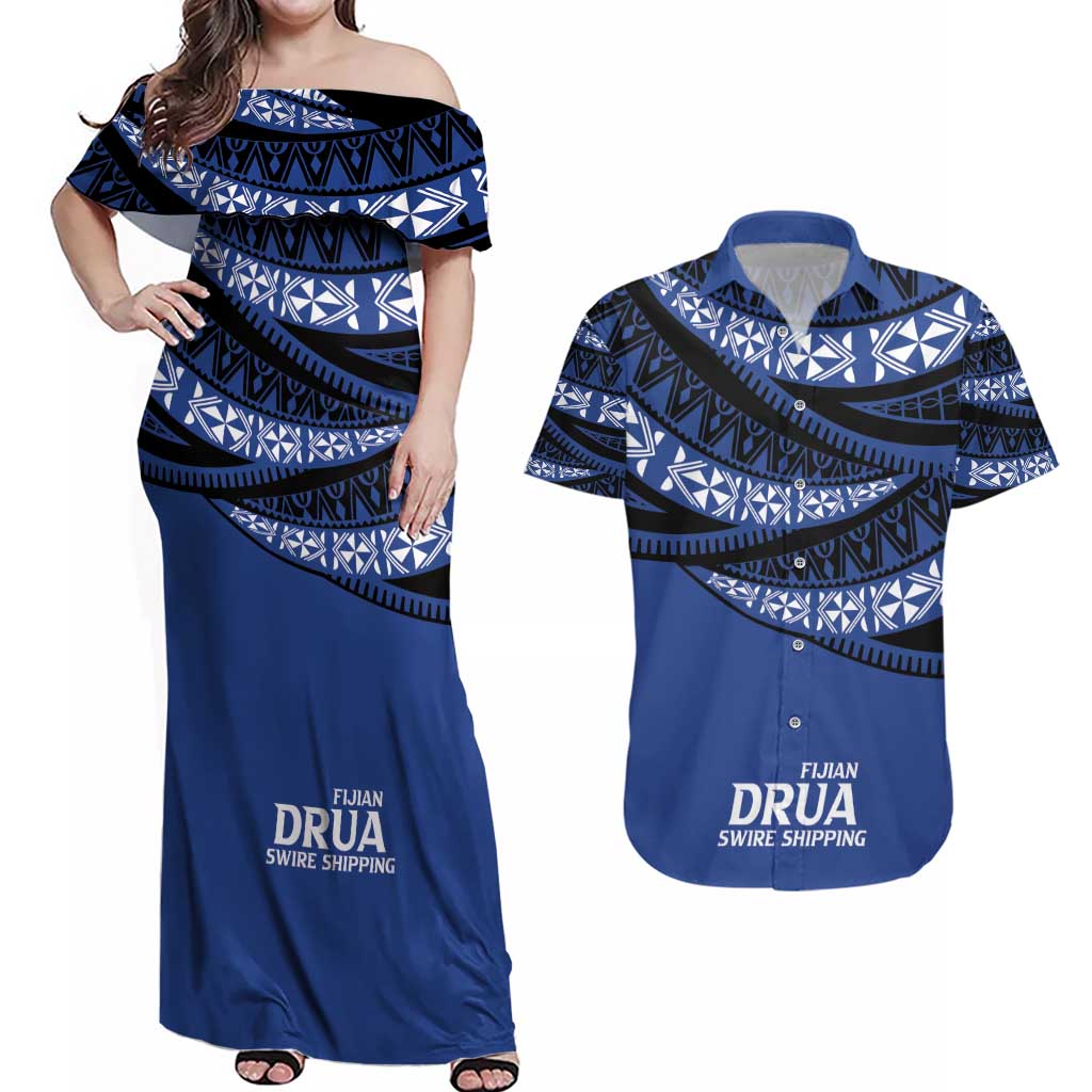 Fiji Rugby Pacific Custom Couples Matching Off Shoulder Maxi Dress and Hawaiian Shirt Pasifika Tapa Pattern