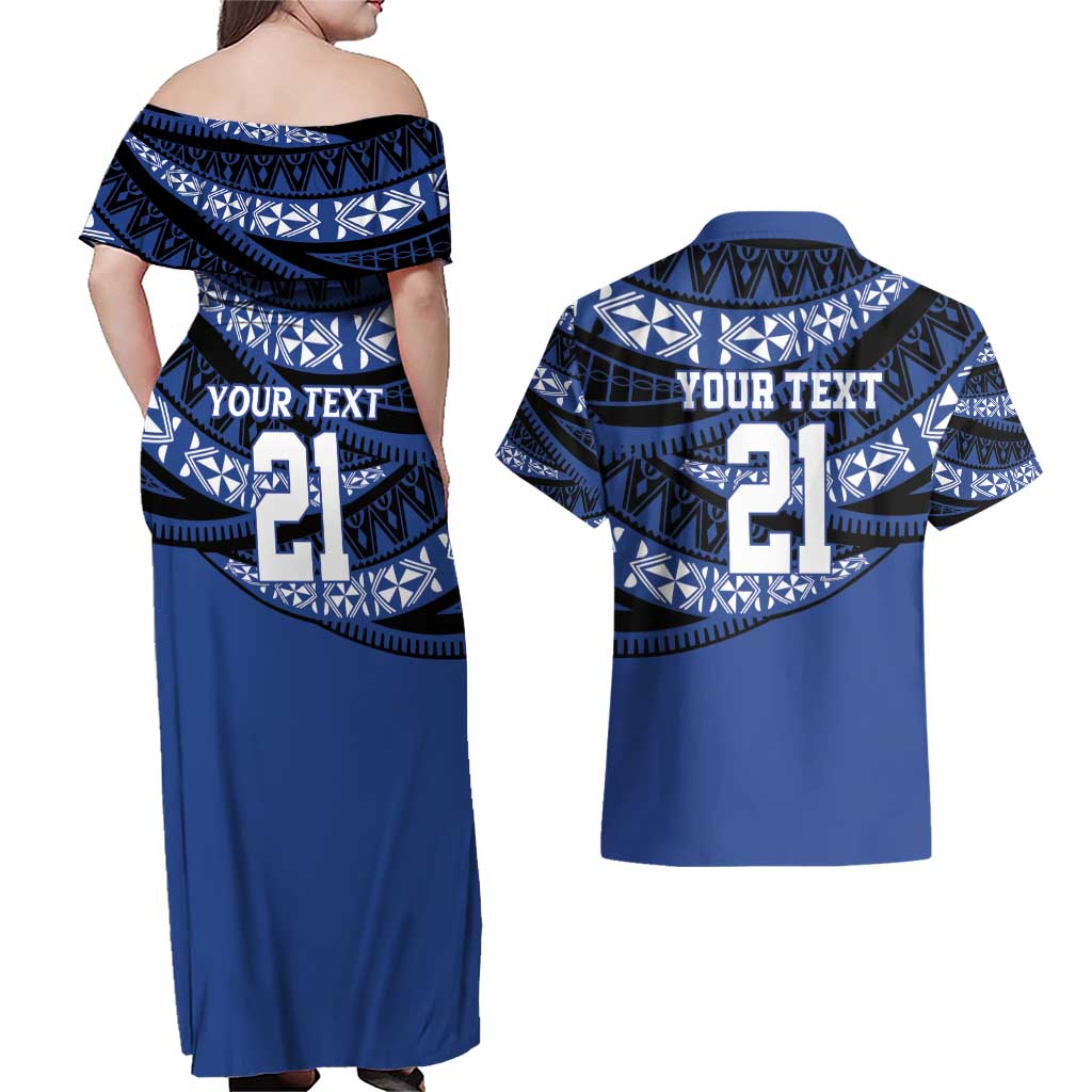 Fiji Rugby Pacific Custom Couples Matching Off Shoulder Maxi Dress and Hawaiian Shirt Pasifika Tapa Pattern