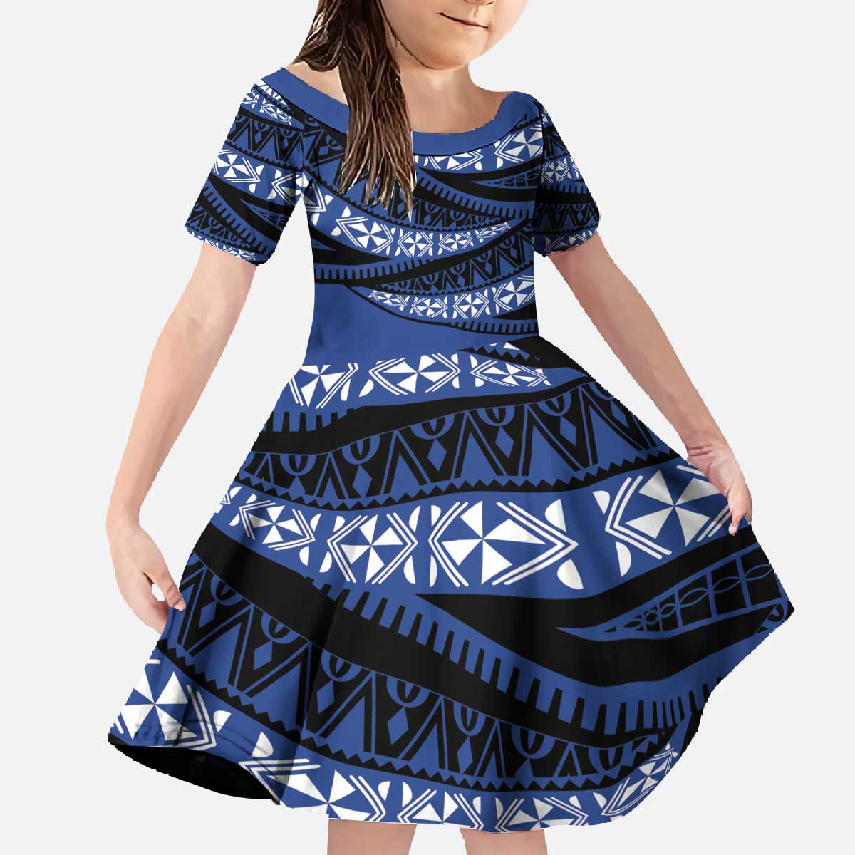 Fiji Rugby Pacific Custom Family Matching Off The Shoulder Long Sleeve Dress and Hawaiian Shirt Pasifika Tapa Pattern