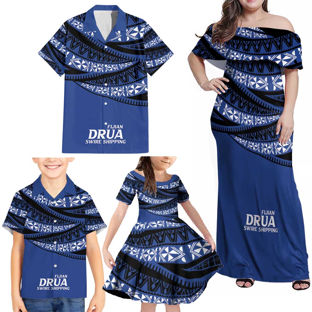 Fiji Rugby Pacific Custom Family Matching Off Shoulder Maxi Dress and Hawaiian Shirt Pasifika Tapa Pattern