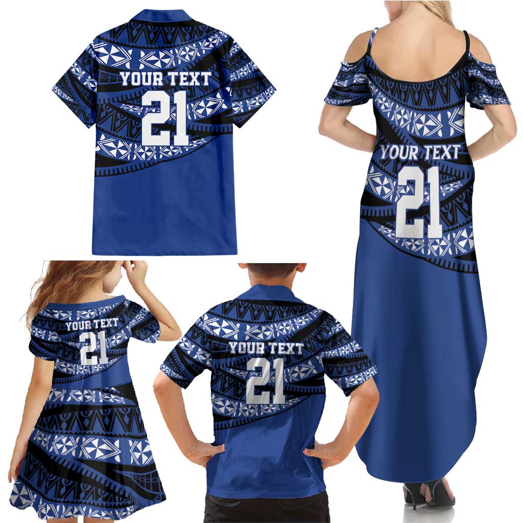 Fiji Rugby Pacific Custom Family Matching Summer Maxi Dress and Hawaiian Shirt Pasifika Tapa Pattern