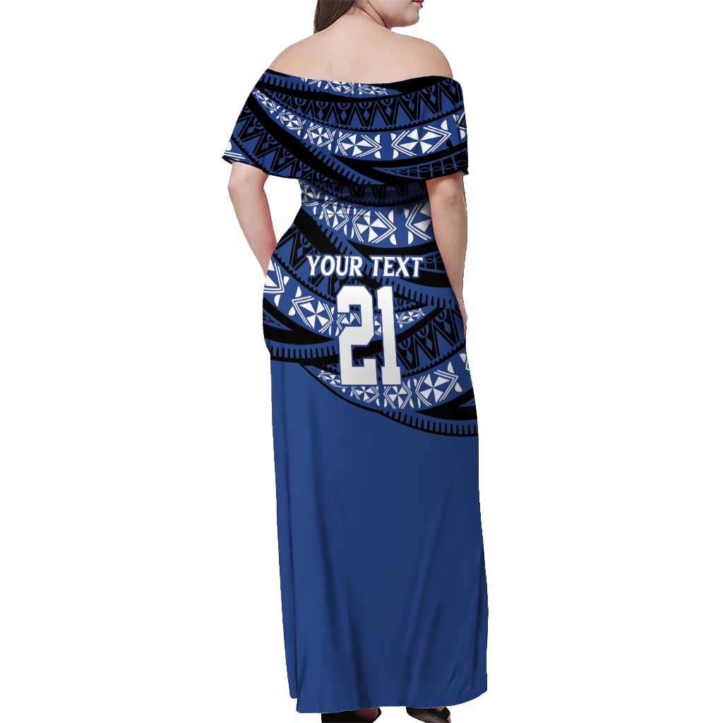Fiji Rugby Pacific Custom Off Shoulder Maxi Dress Pasifika Tapa Pattern