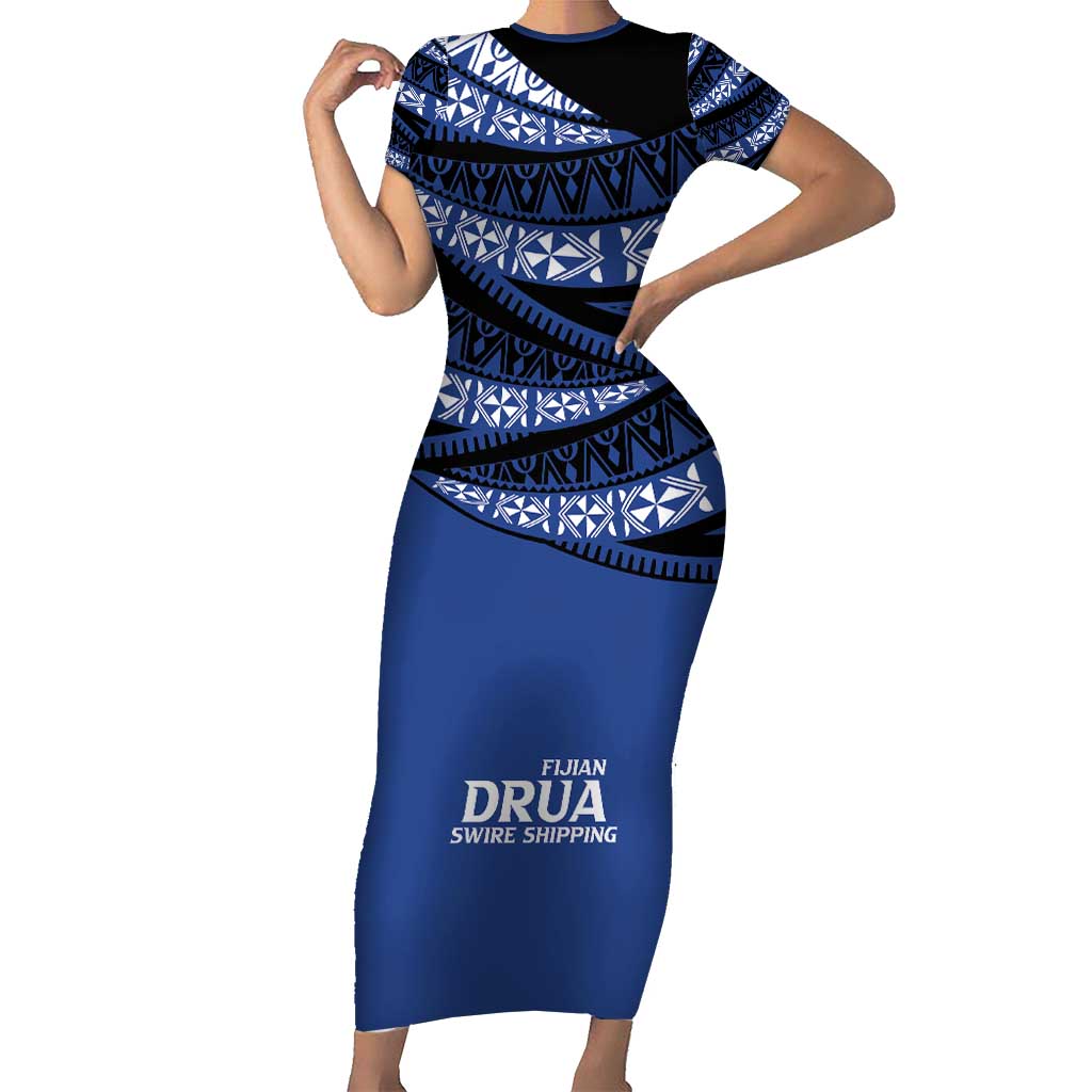 Fiji Rugby Pacific Custom Short Sleeve Bodycon Dress Pasifika Tapa Pattern