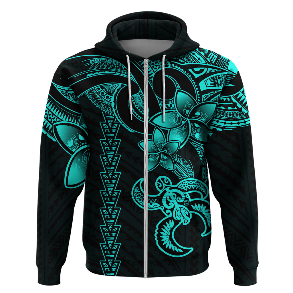 Hawaiian Tribal Hoodie Polynesian Kakau Turtle Aqua LT9 - Polynesian Pride