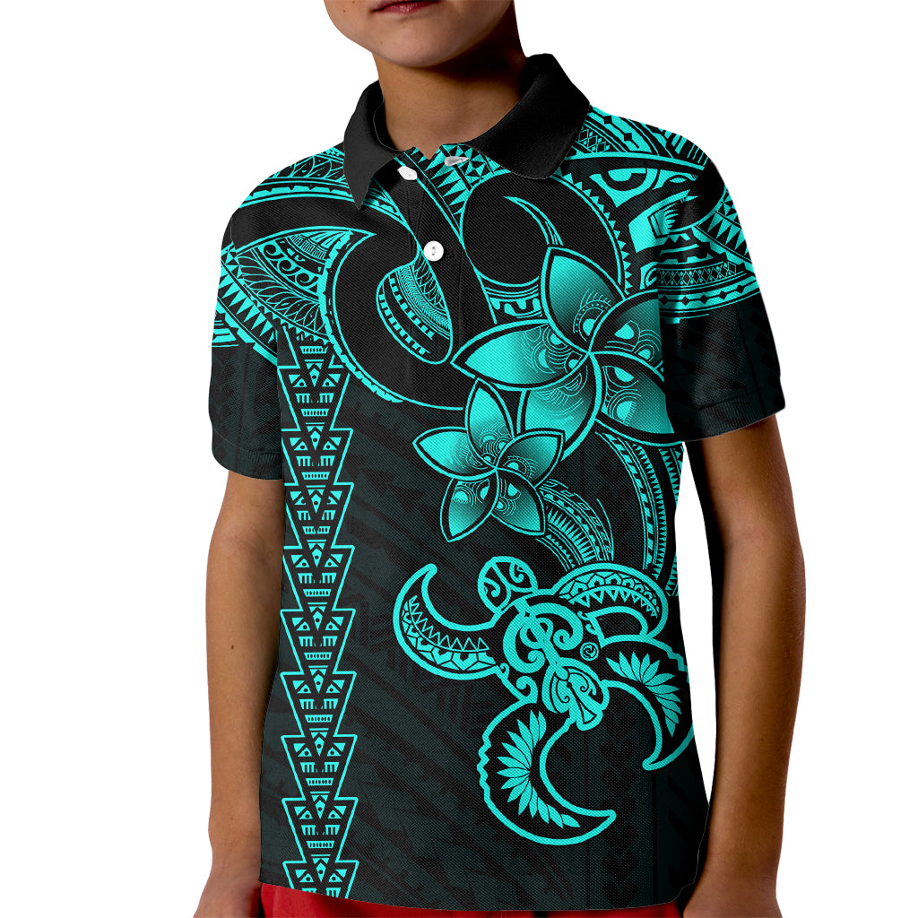 Hawaiian Tribal Kid Polo Shirt Polynesian Kakau Turtle - Aqua LT9 Kid Aqua - Polynesian Pride
