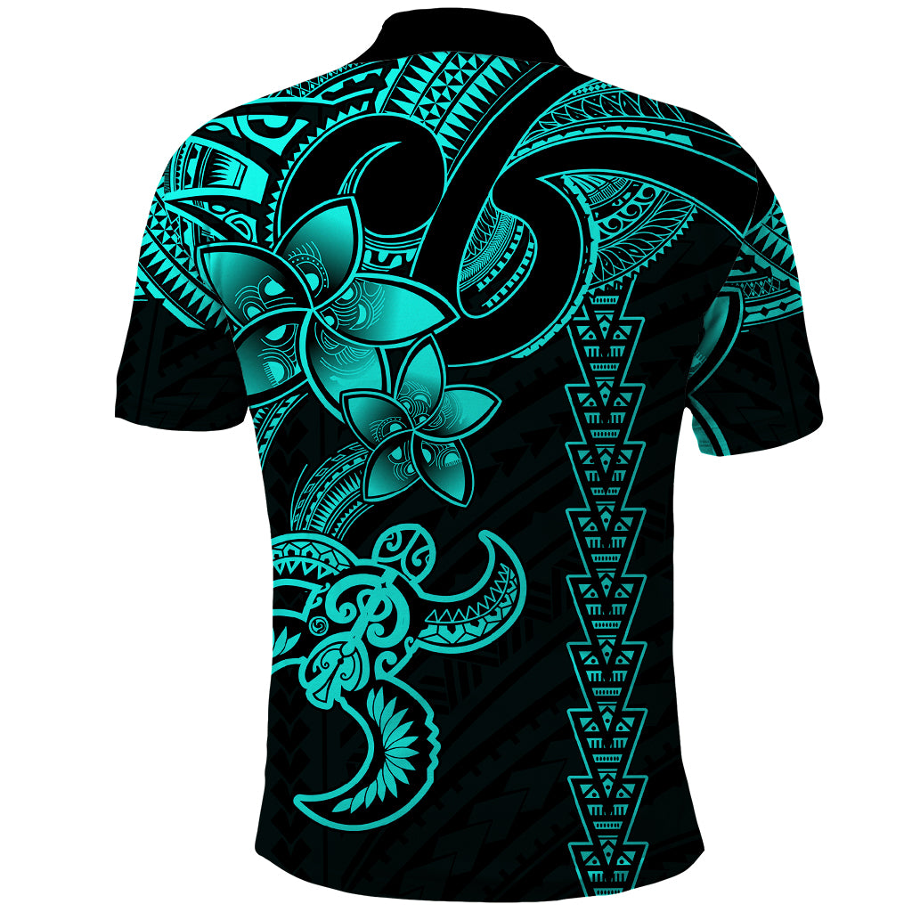 Hawaiian Tribal Polo Shirt Polynesian Kakau Turtle Aqua LT9 - Polynesian Pride