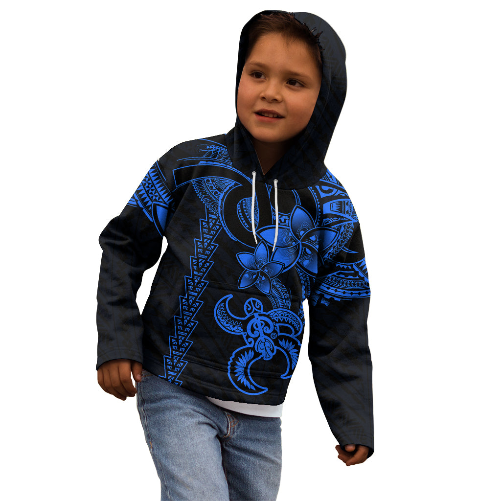 Hawaiian Tribal Kid Hoodie Polynesian Kakau Turtle - Blue LT9 - Polynesian Pride