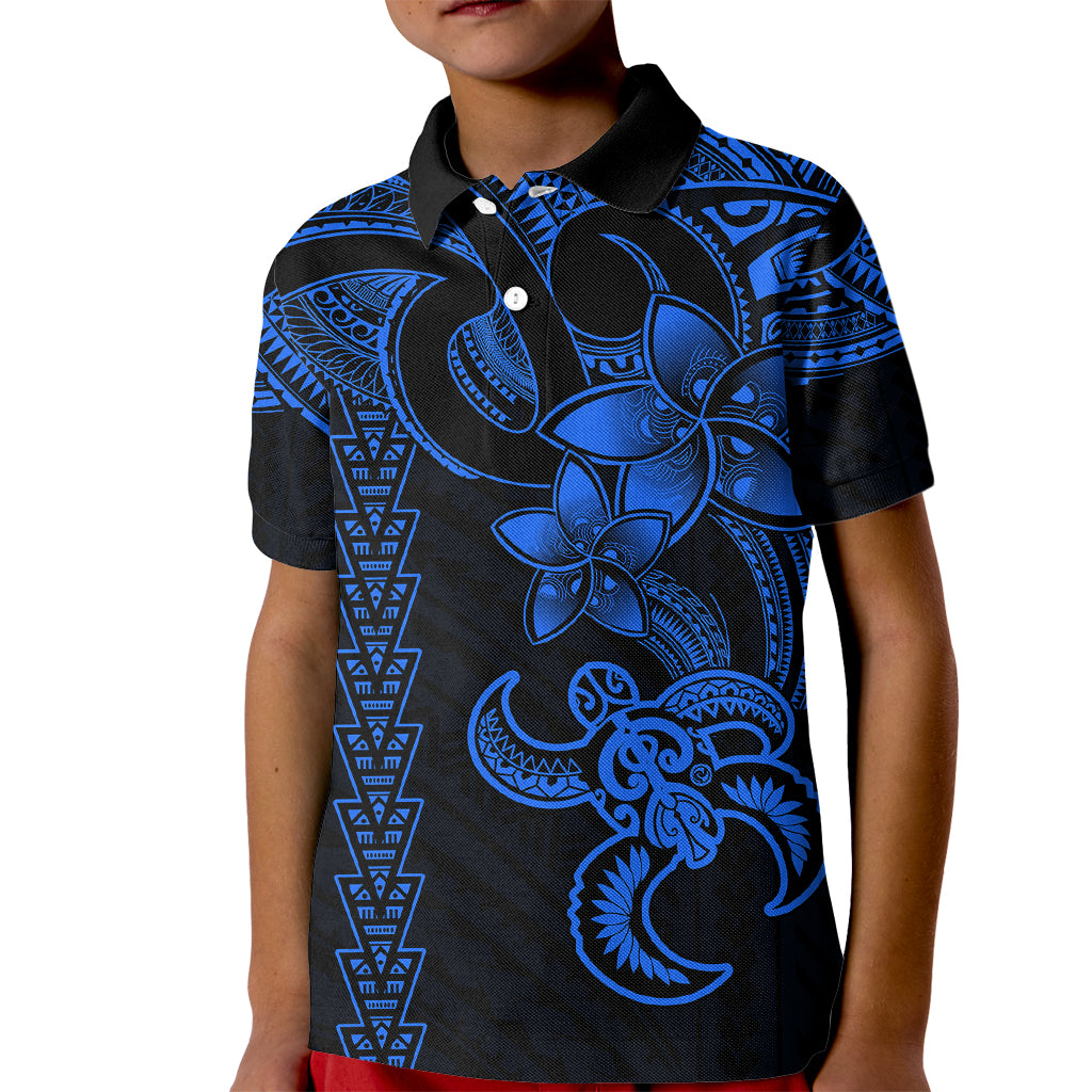 Hawaiian Tribal Kid Polo Shirt Polynesian Kakau Turtle - Blue LT9 Kid Blue - Polynesian Pride