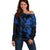 Hawaiian Tribal Off Shoulder Sweater Polynesian Kakau Turtle - Blue LT9 Women Blue - Polynesian Pride