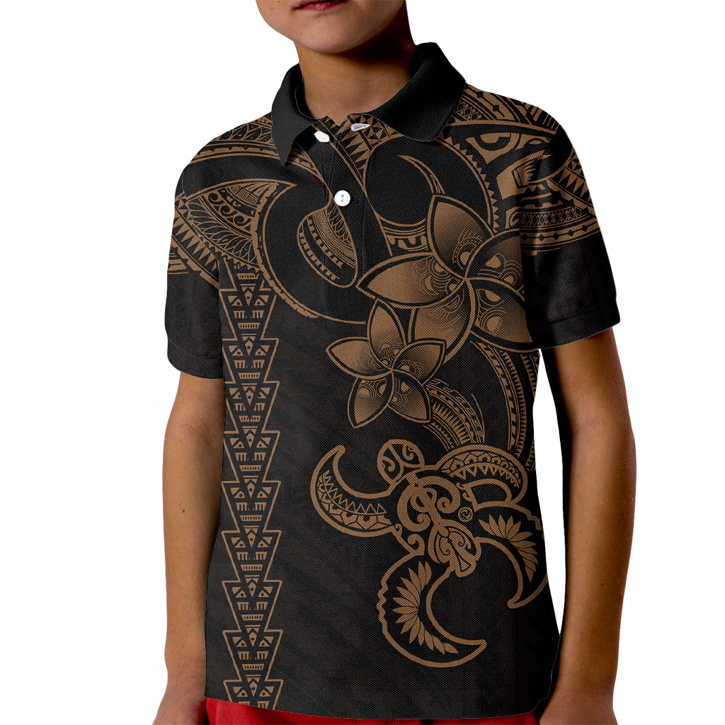 Hawaiian Tribal Kid Polo Shirt Polynesian Kakau Turtle - Gold LT9 Kid Gold - Polynesian Pride