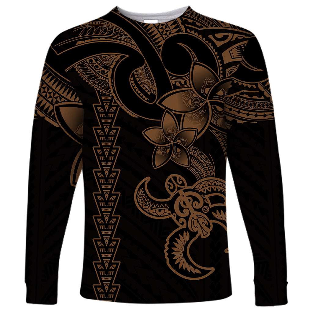 Hawaiian Tribal Long Sleeve Shirt Polynesian Kakau Turtle - Gold LT9 Unisex Gold - Polynesian Pride