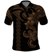 Hawaiian Tribal Polo Shirt Polynesian Kakau Turtle Gold LT9 Gold - Polynesian Pride