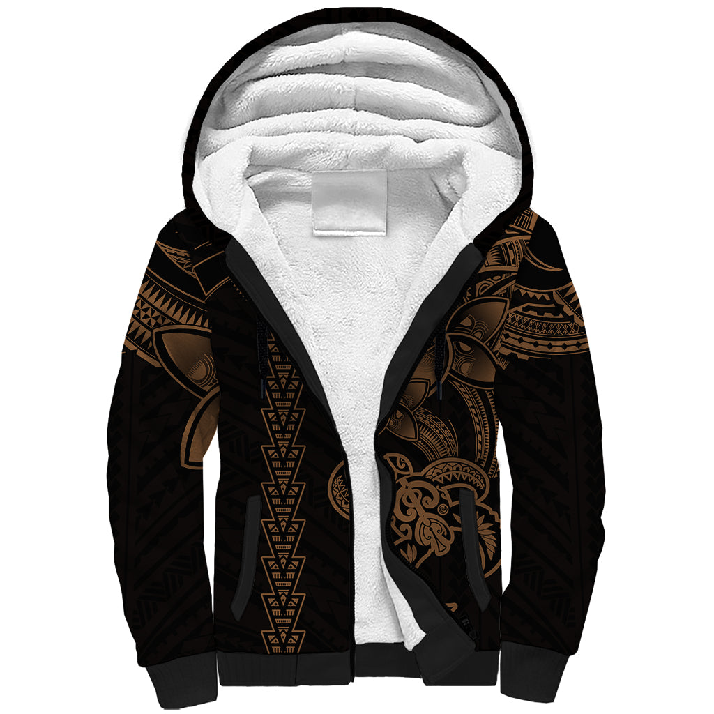 Hawaiian Tribal Sherpa Hoodie Polynesian Kakau Turtle - Gold LT9 Unisex Gold - Polynesian Pride