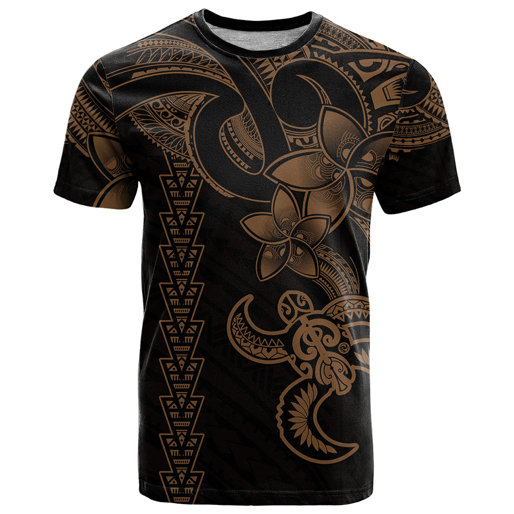 Hawaiian Tribal T Shirt Polynesian Kakau Turtle Gold LT9 Gold - Polynesian Pride