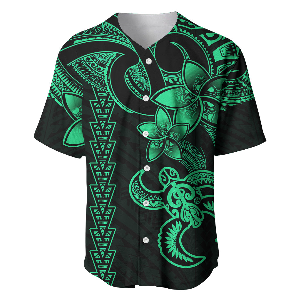 Hawaiian Tribal Baseball Jersey Polynesian Kakau Turtle - Green LT9 Green - Polynesian Pride