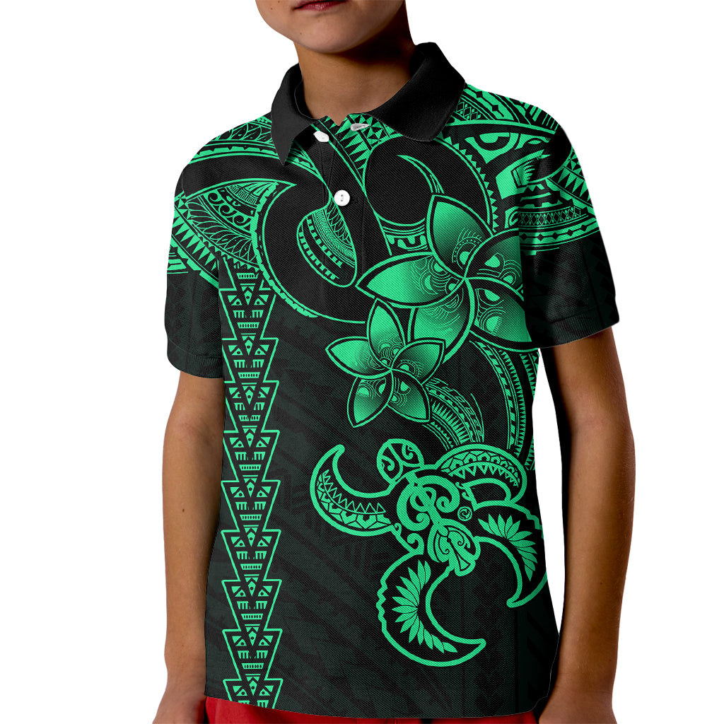 Hawaiian Tribal Kid Polo Shirt Polynesian Kakau Turtle - Green LT9 Kid Green - Polynesian Pride
