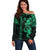 Hawaiian Tribal Off Shoulder Sweater Polynesian Kakau Turtle - Green LT9 Women Green - Polynesian Pride