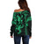 Hawaiian Tribal Off Shoulder Sweater Polynesian Kakau Turtle - Green LT9 - Polynesian Pride