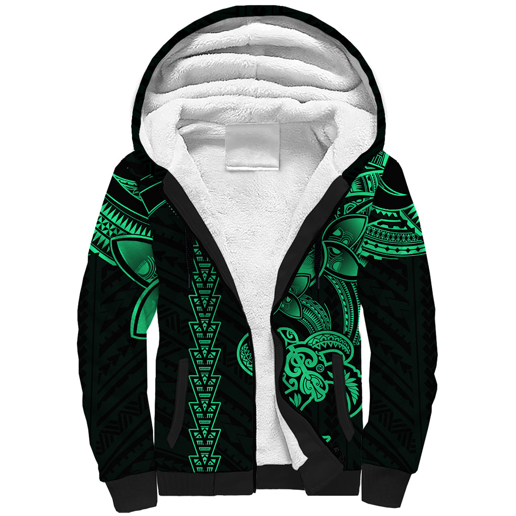 Hawaiian Tribal Sherpa Hoodie Polynesian Kakau Turtle - Green LT9 Unisex Green - Polynesian Pride