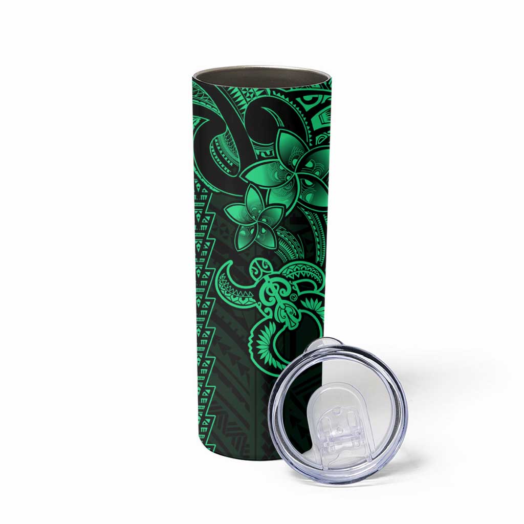 Green Hawaiian Kakau Turtle Skinny Tumbler Polynesian Tribal