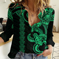 Hawaiian Tribal Women Casual Shirt Polynesian Kakau Turtle - Green LT9 Female Green - Polynesian Pride