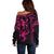 Hawaiian Tribal Off Shoulder Sweater Polynesian Kakau Turtle - Pink LT9 - Polynesian Pride