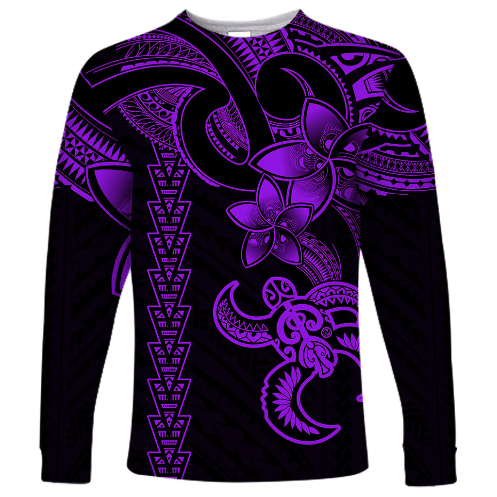 Hawaiian Tribal Long Sleeve Shirt Polynesian Kakau Turtle - Purple LT9 Unisex Purple - Polynesian Pride