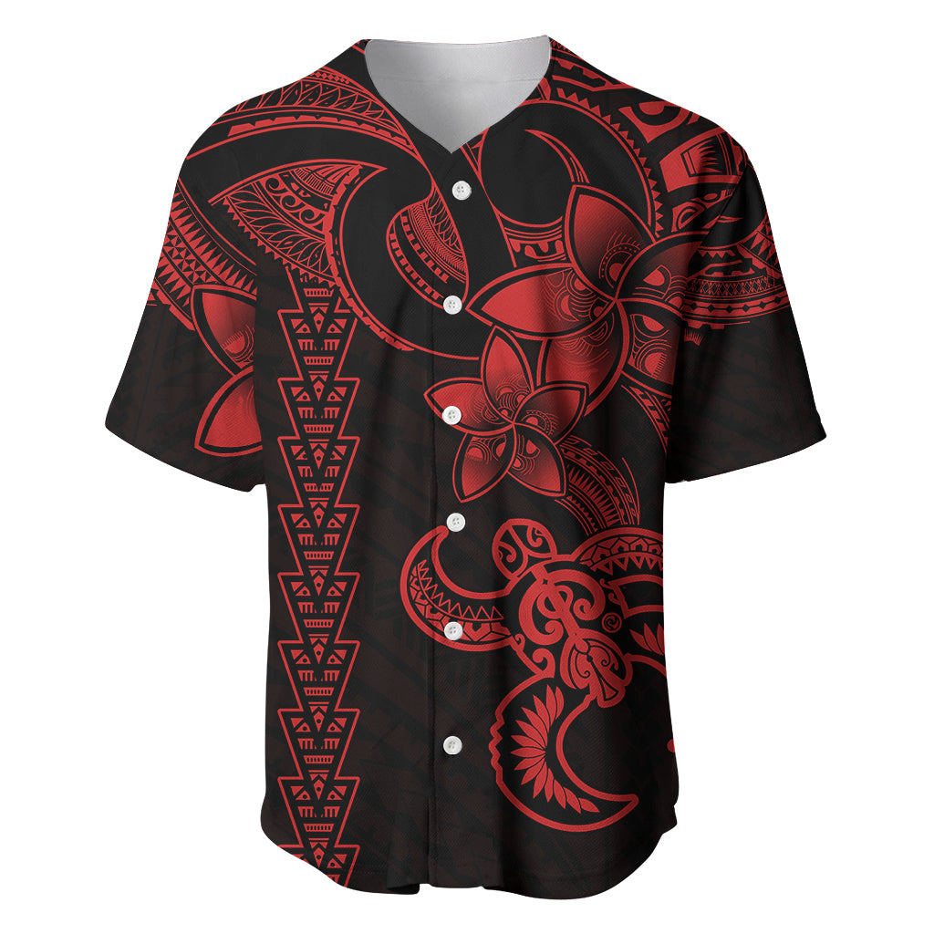 Hawaiian Tribal Baseball Jersey Polynesian Kakau Turtle - Red LT9 Red - Polynesian Pride