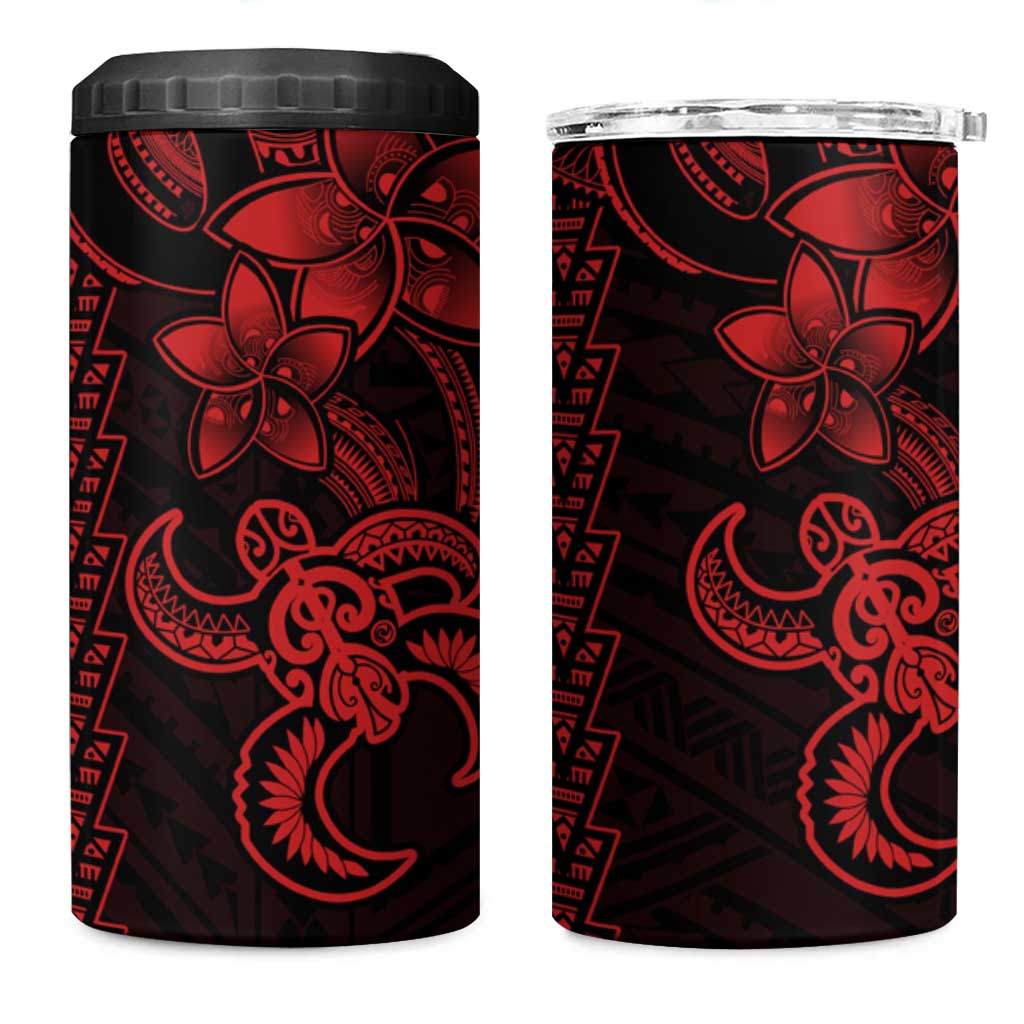 Red Hawaiian Kakau Turtle 4 in 1 Can Cooler Tumbler Polynesian Tribal