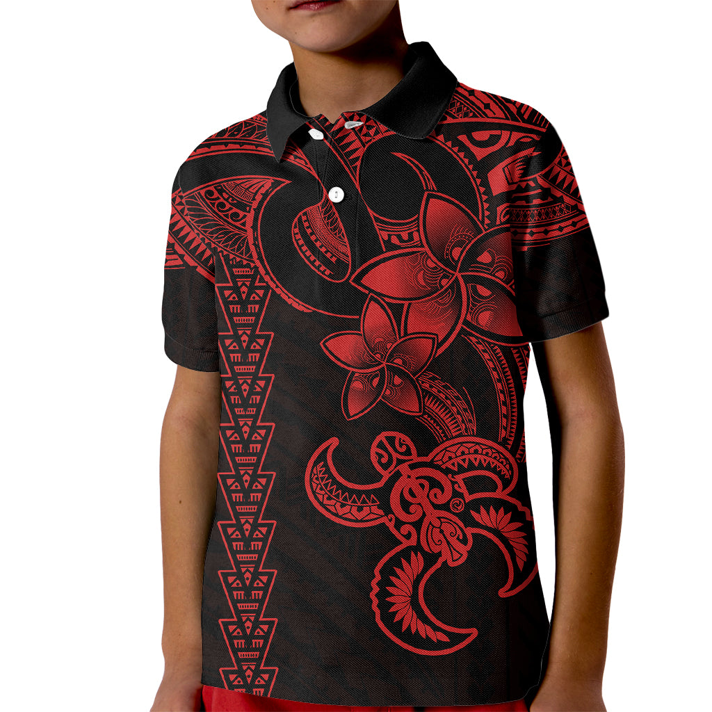 Hawaiian Tribal Kid Polo Shirt Polynesian Kakau Turtle - Red LT9 Kid Red - Polynesian Pride