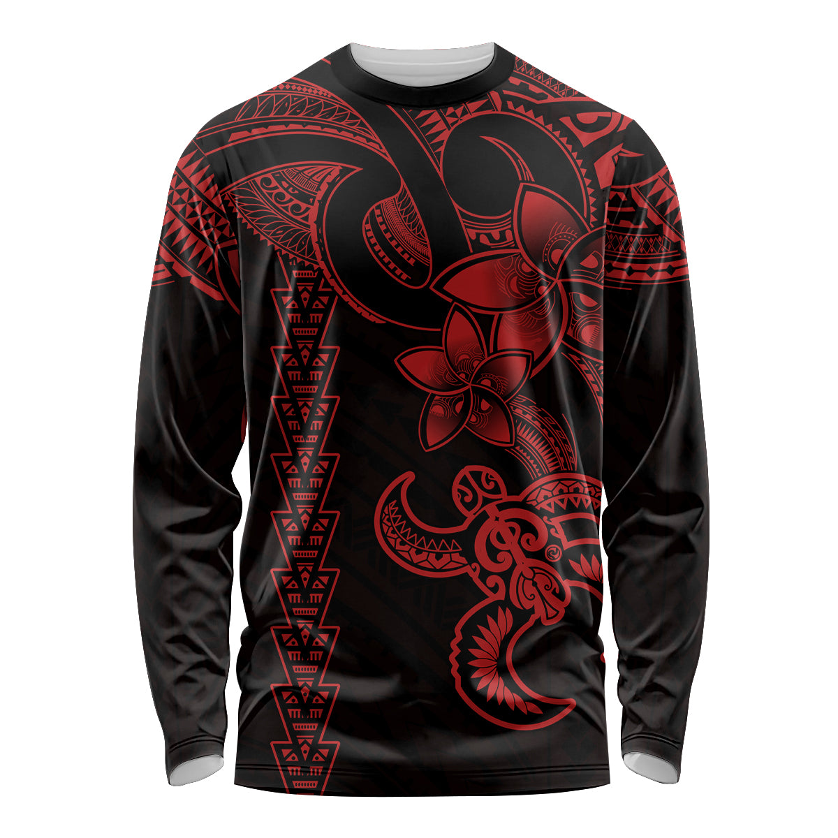 Hawaiian Tribal Long Sleeve Shirt Polynesian Kakau Turtle - Red LT9 Unisex Red - Polynesian Pride
