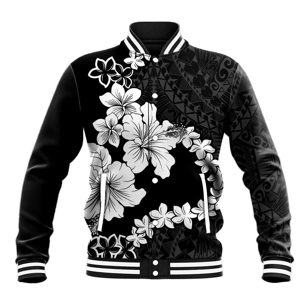 American Samoa Lotu Tamaiti Baseball Jacket White Sunday Plumeria Black Vibe