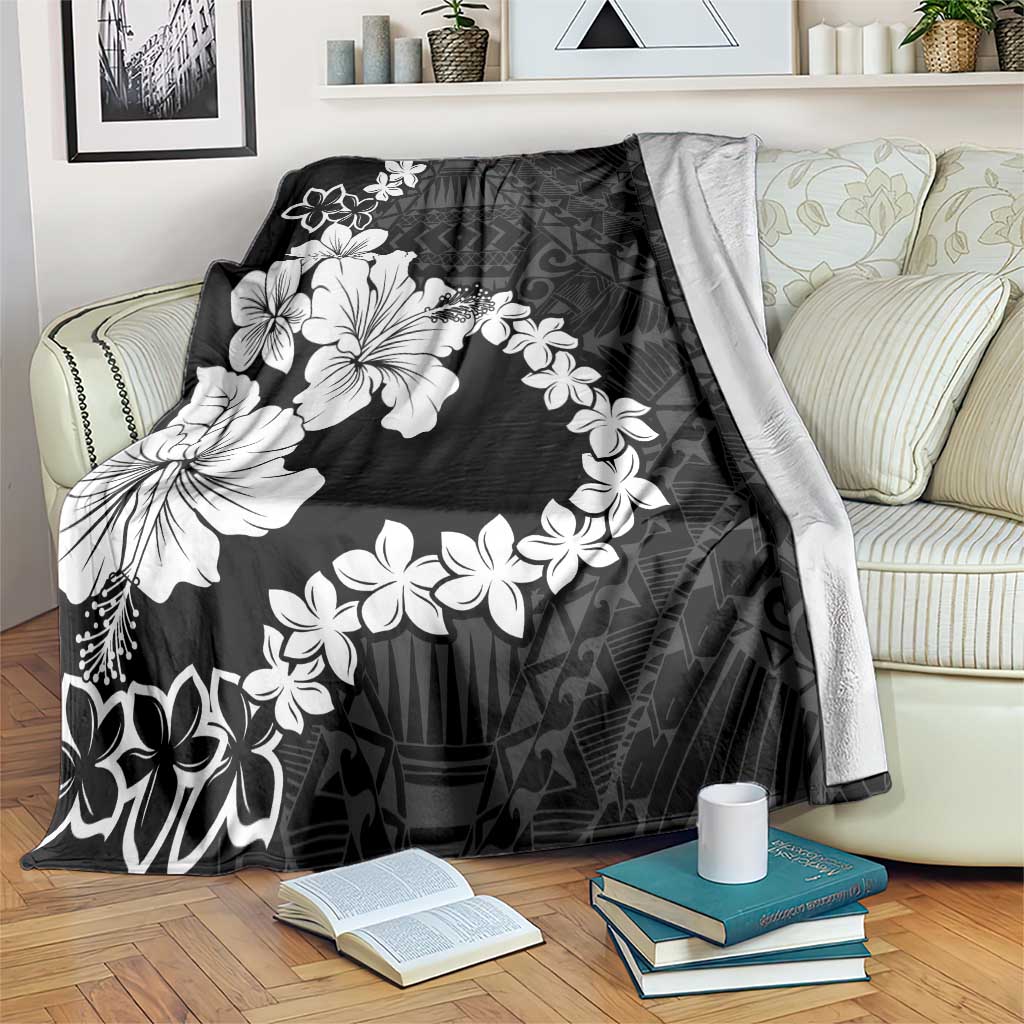 American Samoa Lotu Tamaiti Blanket White Sunday Plumeria Black Vibe